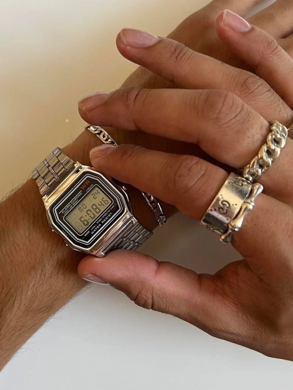 Classic Silver Digital Alarm Watch - Stainless Bracelet